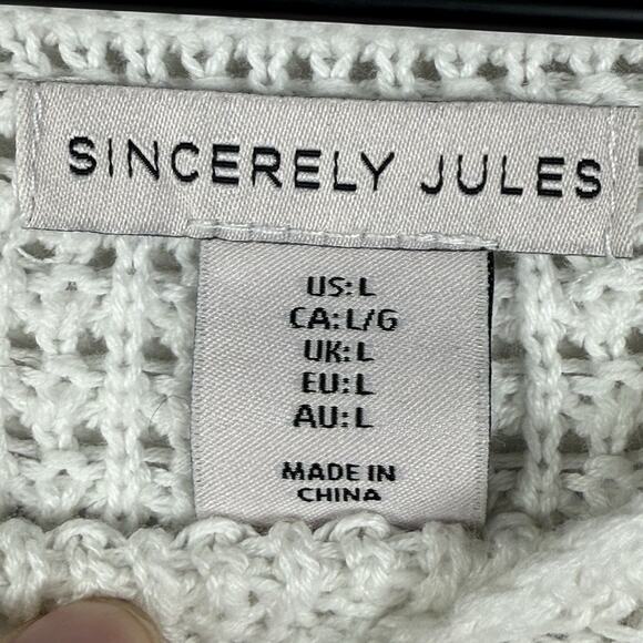 Sincerely Jules Crochet Sweater L Cream Long Sleeve Floral Patch Cottage Boho - Picture 6 of 9